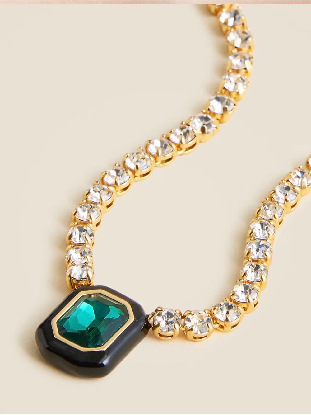 J. Crew Cupchain Emerald gemstone pendant Gold Crystal Necklace #WE